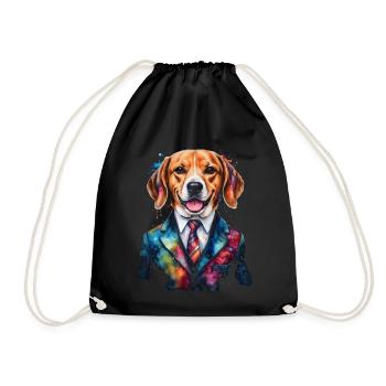 Beagle Anzug Hund Bunt Lustig Tier Design Print - Turnbeutel - Schwarz - Vorne