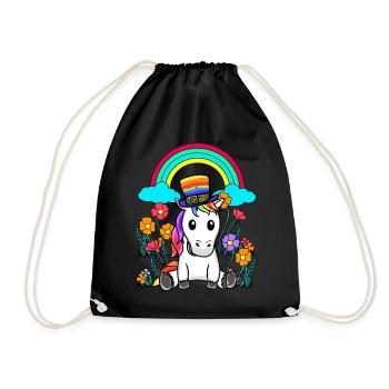 LGBT Regenbogen Einhorn Einhörner Pferd Pferde - Turnbeutel - Schwarz - Vorne