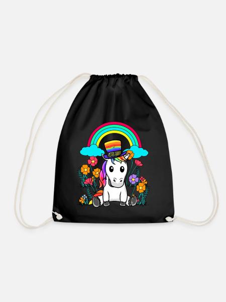 Regenbogen Einhorn Einhörner LGBT Pferd Pferde - Turnbeutel - Schwarz