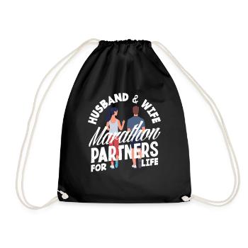Husband and wife marathon partner for life - Drawstring Bag - black - Front