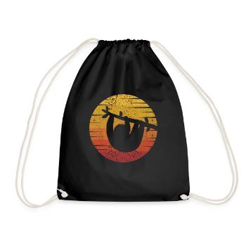 Retro Folivora Brown-Throated Pilosa Lover Sloth - Drawstring Bag - black - Front