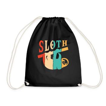 Retro Sloth Pilosa Folivora Brown-Throated Lover - Drawstring Bag - black - Front