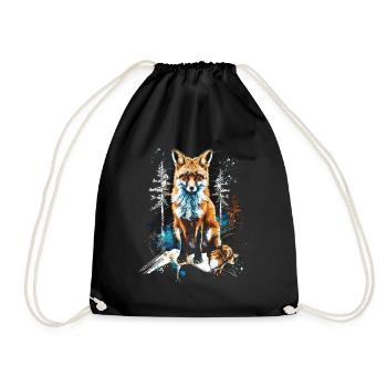 Lustiges Fuchs Fox Kunst Tier Natur Wildtier Tiere - Turnbeutel - Schwarz - Vorne
