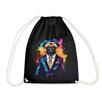 Carlin Costume Chien Coloré Drôle Animal Design Imprimer - Sac de sport léger - noir - Devant