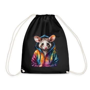 Sweat à capuche Opossum Imprimé de design d’animaux colorés - Sac de sport léger - noir - Devant