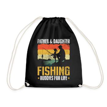 Father and Daughter Fishing Buddies Funny Fishing - Drawstring Bag - black - Front