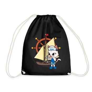 Cat Cats Sailing Ship Ships Steering Wheel - Drawstring Bag - black - Front