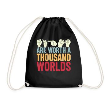 Funny Deaf ASL Sign Language Hard of Hearing ASL - Drawstring Bag - black - Front