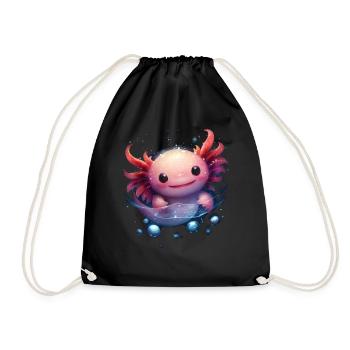 Magic kawaii axolotl with water bubbles for fans - Drawstring Bag - black - Front