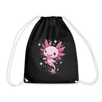 aKawaii Axolotl with Stars for Kids and Fans - Drawstring Bag - black - Front