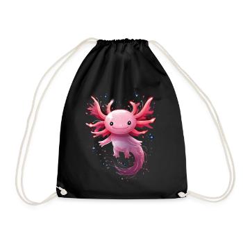 Magical kawaii axolotl in glittering surroundings - Drawstring Bag - black - Front