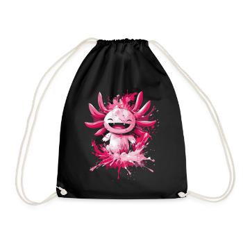 Cheerful Axolotl with Paint Splashes for Kids - Drawstring Bag - black - Front