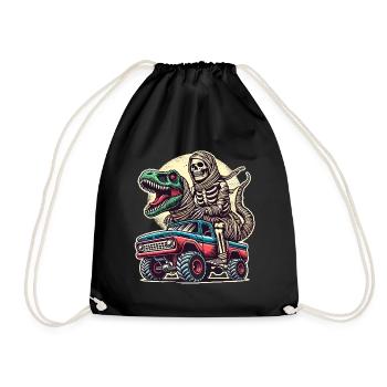 Dino with skeleton dinosaur on monster truck - Drawstring Bag - black - Front