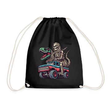 Dino with skeleton dinosaur on monster truck - Drawstring Bag - black - Front