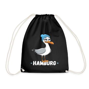 Hamburg Hamburger Möwe Beanie Nordsee Cartoon - Turnbeutel - Schwarz - Vorne