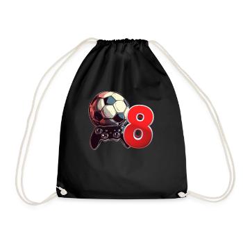 Fußball und Zocken Geburtstag Junge 8 Jahre - Turnbeutel - Schwarz - Vorne