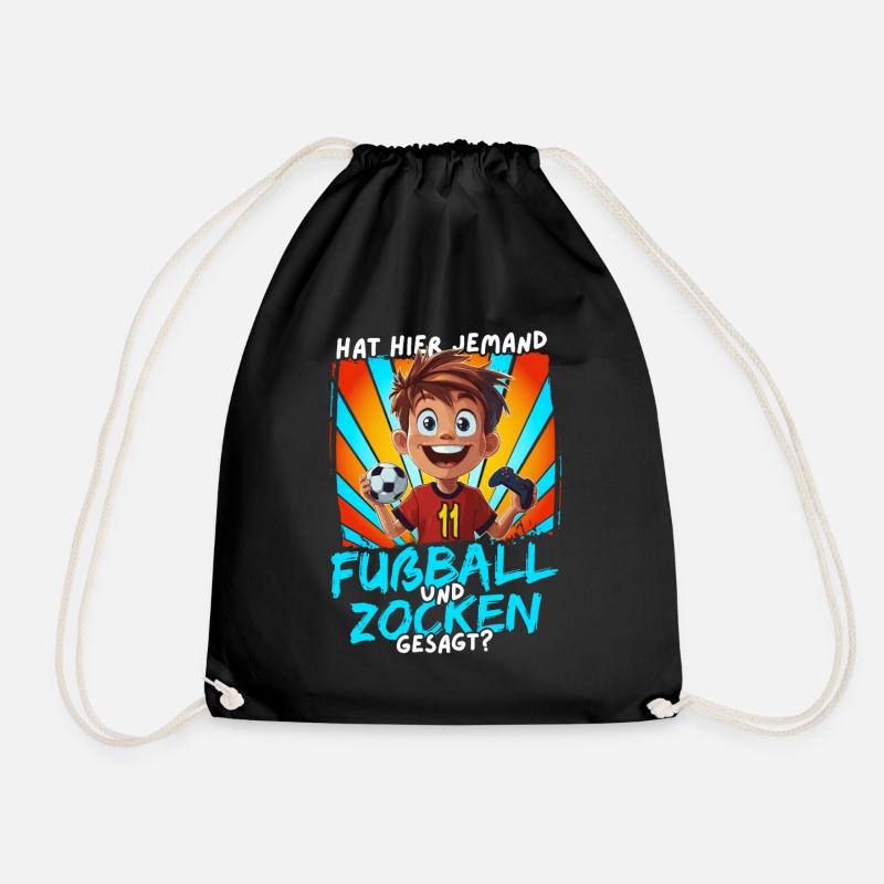 Fußball und Zocken Geburtstag Junge 11 Jahre - Turnbeutel - Schwarz