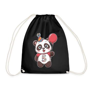 5. Geburtstag Panda mit Ballon und Partyhut - Turnbeutel - Schwarz - Vorne