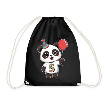 Süßer Panda mit Luftballon und Partyhut für den 5. - Turnbeutel - Schwarz - Vorne