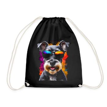 Zwergschnauzer Sonnenbrille Hund Lustig Tier Print - Turnbeutel - Schwarz - Vorne