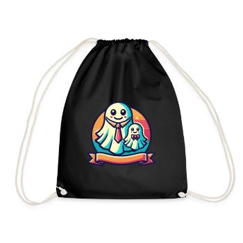 dad ghost father with child funny halloween - Drawstring Bag - black - Front