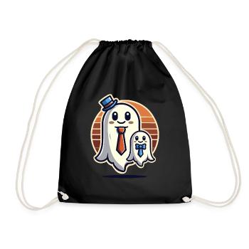 dad ghost father with child funny halloween - Drawstring Bag - black - Front