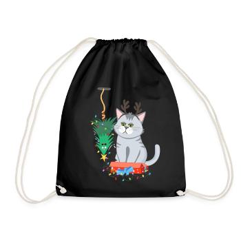 Katze und Weihnachtsbaum Anti Weihnachten - Turnbeutel - Schwarz - Vorne