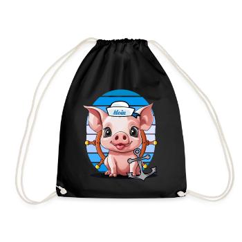 Schwein Matrose Steuermann Anker Maritim - Turnbeutel - Schwarz - Vorne