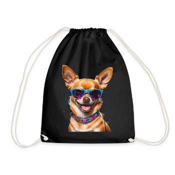 Chihuahua Sunglasses Dog Funny Design Print - Drawstring Bag - black - Front
