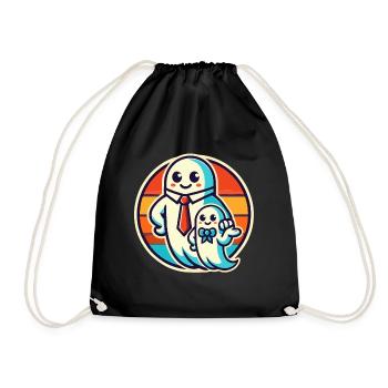 dad ghost father with child funny halloween - Drawstring Bag - black - Front