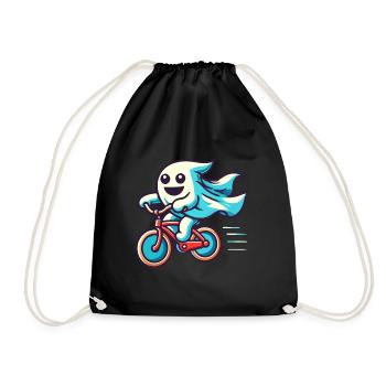Bicycle Riding Ghost Funny Ghost - Drawstring Bag - black - Front