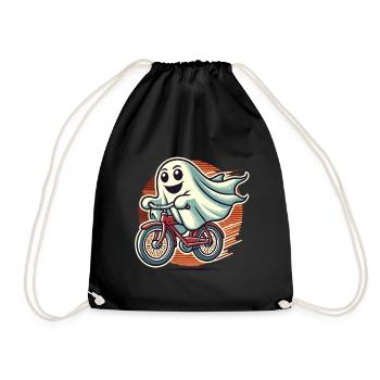 Bicycle Riding Ghost Funny Ghost - Drawstring Bag - black - Front