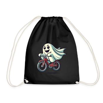 Bicycle Riding Ghost Funny Ghost - Drawstring Bag - black - Front
