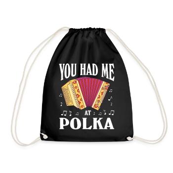 Witziger Polka Spruch - Turnbeutel - Schwarz - Vorne