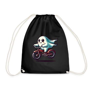 Bicycle Riding Ghost Spooky Season Outfit - Drawstring Bag - black - Front