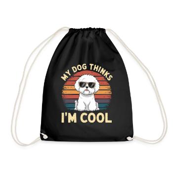 Bichon Frise My dog thinks I'm cool - Drawstring Bag - black - Front
