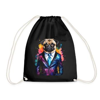 Carlin Costume Chien Coloré Drôle Animal Design Imprimer - Sac de sport léger - noir - Devant