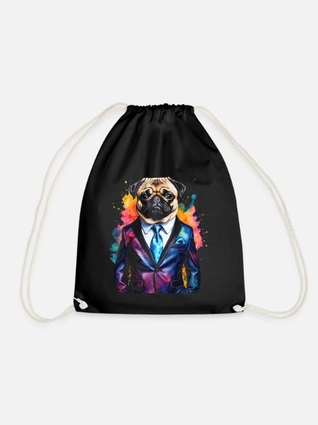 Pug Suit Dog Colorful Funny Animal Design Print - Drawstring Bag - black