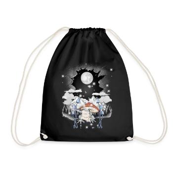 Frog Frogs Moon Nature Mushrooms Autumn Mountain - Drawstring Bag - black - Front