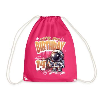 Graffiti Astronaut 14th Birthday - Drawstring Bag - fuchsia - Front