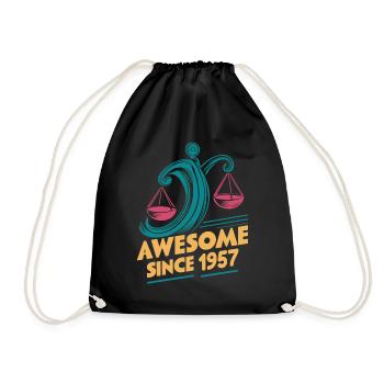 Libra Zodiac Birthday Awesome Since 1957 - Drawstring Bag - black - Front