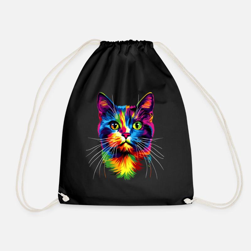 Katze Bunt Regenbogen Farben Popart Cat Mom Katzen - Turnbeutel - Schwarz