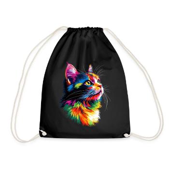 Katze Bunt Regenbogen Farben Popart Cat Mom Katzen - Turnbeutel - Schwarz - Vorne