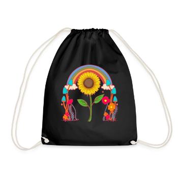 Regenbogen Sonnenblume Blume Blumen Natur - Turnbeutel - Schwarz - Vorne