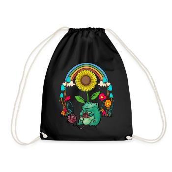 Sonnenblume Regenbogen Frosch Frösche Stricken - Turnbeutel - Schwarz - Vorne