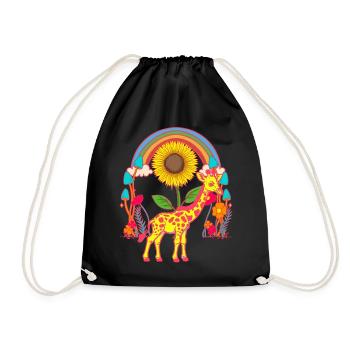 Giraffe Giraffen Regenbogen Blumen Kinder Kind - Turnbeutel - Schwarz - Vorne
