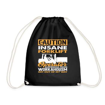 Attention forklift driver crazy workaholism away - Drawstring Bag - black - Front