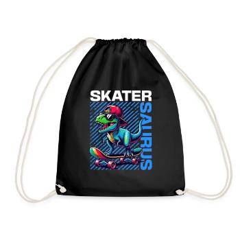 Skater Saurus Cool T-Rex Dinosaur Skateboarder - Drawstring Bag - black - Front