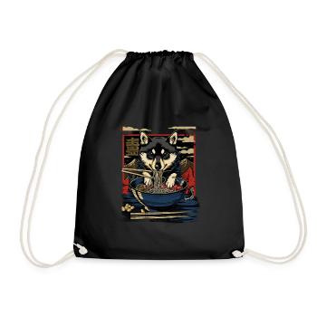 Motif Chien Manga Ramen Nouille Chien Anime Art - Sac de sport léger - noir - Devant