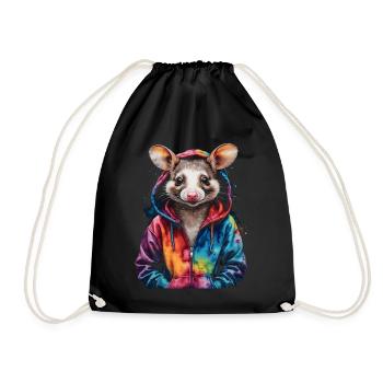 Sweat à capuche Opossum Imprimé de design d’animaux colorés - Sac de sport léger - noir - Devant
